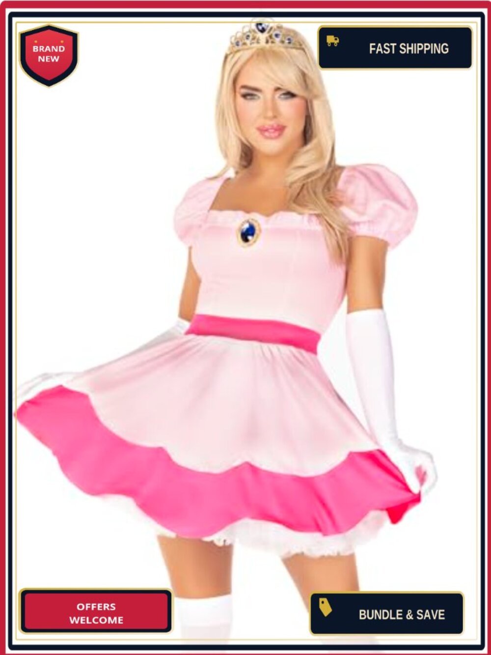 Jeweled Puffy Sleeve Princess Costume Dress Gloves Crown 3 Piece Set